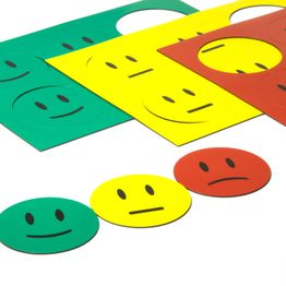 Symboles magnétiques smiley smileys magnétiques pour tableaux blancs & tableaux de planning, 6 smileys par feuille A5, kit en 3 pièces : vert, jaune, rouge