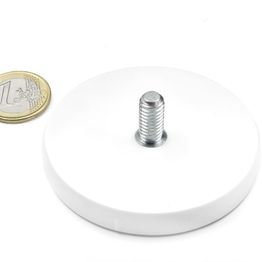 GTNGW-66 magnet system Ø 66 mm white rubber-coated with threaded stud, holds approx. 25 kg, thread M8