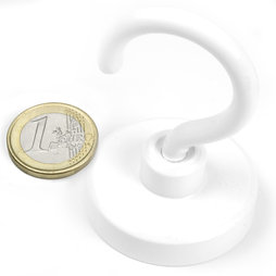 FTNW-40, Gancho magnético blanco, Ø 40,3 mm, recubrimiento de polvo, rosca M6