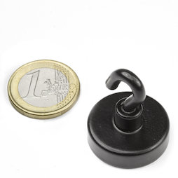 FTNB-25, Gancho magnético negro Ø 25,3 mm, recubrimiento de polvo, rosca M4