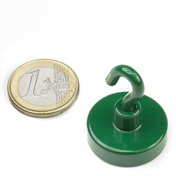 FTNG-25, Gancho magnético verde Ø 25,3 mm, recubrimiento de polvo, rosca M4
