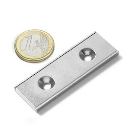 CSR-60-20-04-N, Imán plano 60 x 20 x 4 mm, con taladro avellanado, en perfil de acero en forma de U