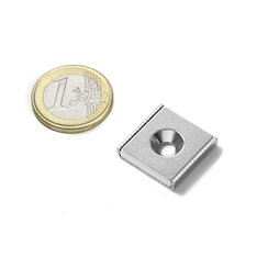 CSR-20-20-04-N, Imán plano 20 x 20 x 4 mm, con taladro avellanado, en perfil de acero en forma de U