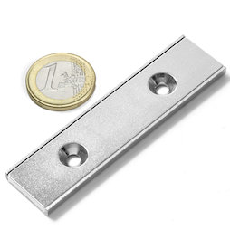 CSR-80-20-04-N, Imán plano 80 x 20 x 4 mm, con taladro avellanado, en perfil de acero en forma de U