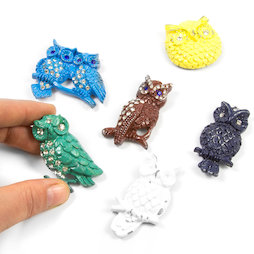 SALE-102, Glitzy Owls, imanes de nevera con aspecto desgastado, 6 uds.