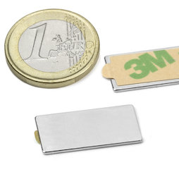 Q-25-12-01-STIC, Bloque magnético (adhesivo) 25 x 12 x 1 mm, neodimio, N35, niquelado