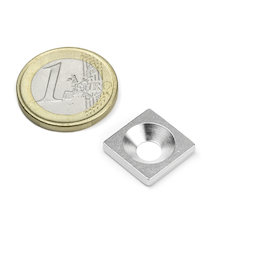 MC-15-15-03, Plaquitas metálicas con taladro avellanado, 15 x 15 x 3 mm, como contrapieza para imanes. ¡No es un imán!