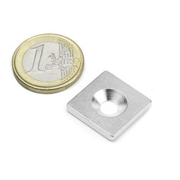 MC-20-20-03, Plaquitas metálicas con taladro avellanado 20 x 20 x 3 mm, como contrapieza para imanes, ¡no es un imán!