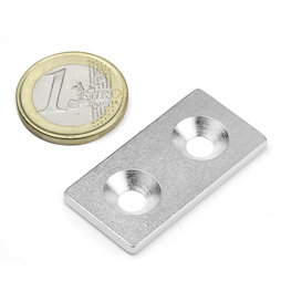 MC-40-20-03, Plaquitas metálicas con taladro avellanado, 40 x 20 x 3 mm, como contrapieza para imanes. ¡No es un imán!