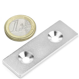 MC-60-20-03, Plaquitas metálicas con taladro avellanado, 60 x 20 x 3 mm, como contrapieza para imanes. ¡No es un imán!
