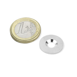 MD-18, Disco metálico con taladro avellanado, Ø 18 mm, como contrapieza para imanes. ¡No es un imán!