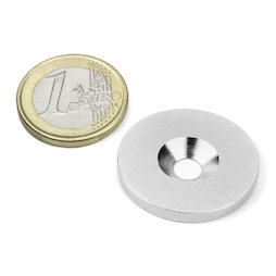 MD-27, Disco metálico con taladro avellanado Ø 27 mm, como contrapieza para imanes, ¡no es un imán!