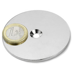 MD-62, Disco metálico con taladro avellanado Ø 62 mm, como contrapieza para imanes, ¡no es un imán!