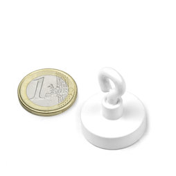 OTNW-25, Imán en recipiente con hembrilla blanca, Ø 25,3 mm, recubrimiento de polvo, rosca M4