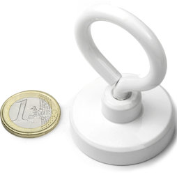 OTNW-40, Magnete con base in acciaio con occhiello bianco, Ø 40,3 mm, verniciato a polvere, filettatura M6