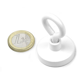 OTNW-32, Imán en recipiente con hembrilla blanca, Ø 32,3 mm, recubrimiento de polvo, rosca M5