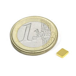 Q-05-04-01-G, Bloque magnético 5 x 4 x 1 mm, neodimio, N50, dorado