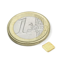 Q-CDM50-G, Bloque magnético 5 x 5 x 1,2 mm, neodimio, N50, dorado