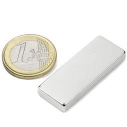 Q-40-15-05-N, Bloque magnético 40 x 15 x 5 mm, neodimio, N40, niquelado