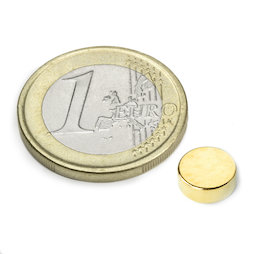 S-08-03-G, Disco magnético Ø 8 mm, alto 3 mm, neodimio, N40, dorado