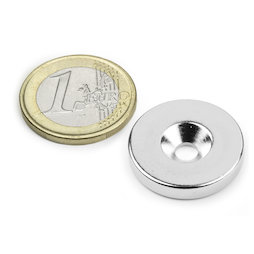 CS-S-23-04-N, Disco magnético Ø 23 mm, 4 mm de alto, con taladro avellanado, N35, niquelado