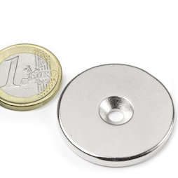 CS-S-34-04-N, Disco magnético Ø 34 mm, 4 mm de alto, con taladro avellanado, N35, niquelado