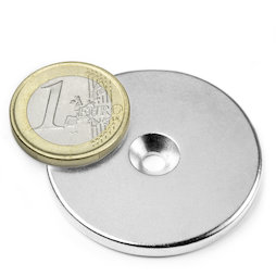CS-S-42-04-N, Disco magnético Ø 42 mm, 4 mm de alto, con taladro avellanado, N35, niquelado