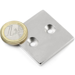 CS-Q-40-40-04-N, Bloque magnético 40 x 40 x 4 mm, con taladro avellanado, N35, niquelado