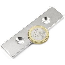 CS-Q-80-20-04-N, Bloque magnético 80 x 20 x 4 mm, con taladro avellanado, N35, niquelado
