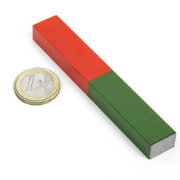 EDU-8, Barra magnética larga, 100 x 15 mm, de AlNiCo5, pintado de rojo y verde