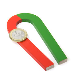 EDU-6, Herradura cónica, 100 x 48 mm, de AlNiCo5, pintado de rojo y verde