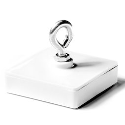 WS-HOOK-02, Bloque magnético con hembrilla, sistema magnético de ferrita en recipiente de plástico, cuadrado, 58 x 58 mm