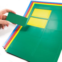 BA-014RE, Rectángulos magnéticos grandes, para pizarras blancas y de planificación, 10 símbolos por hoja A4, en diferentes colores