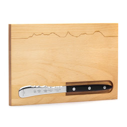 M-KNIFESET-001/bosw, Set de tabla de desayuno, tabla de cortar de madera de haya, con soporte magnético para el cuchillo y PanoramaKnife, «Best of Switzerland - West»