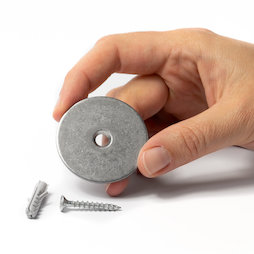 M-DOOR-03, Set de imanes para sujetapuertas, disco metálico con taladro avellanado, para atornillar en el suelo o la pared