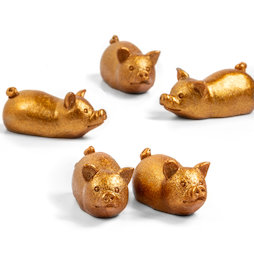 LIV-132, Cerditos dorados, imanes decorativos con forma de cerdito, 5 uds.