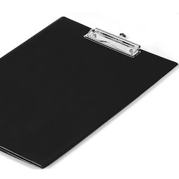 WS-WSF-03, Portapapeles negro, revestido con una lámina y compartimento transparente, formato A4, ¡no es magnético!