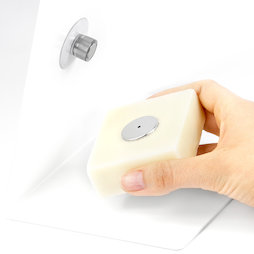 M-SOAP-1, Jabonera magnética, con ventosa y plaquitas de acero inoxidable, para fijar en el lavabo